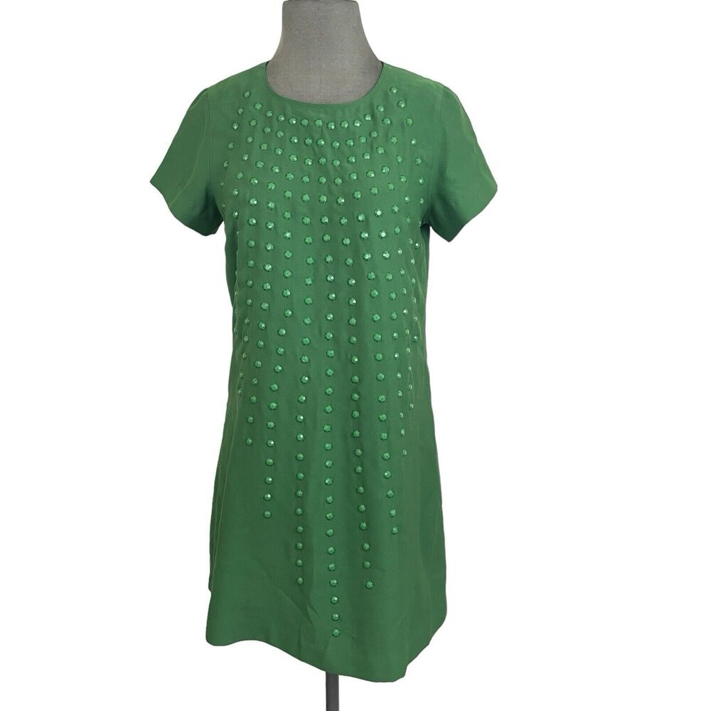 Karta Mini Dress Sz Medium Green Embellish Studs Short Sleeve Chalfis Polyester